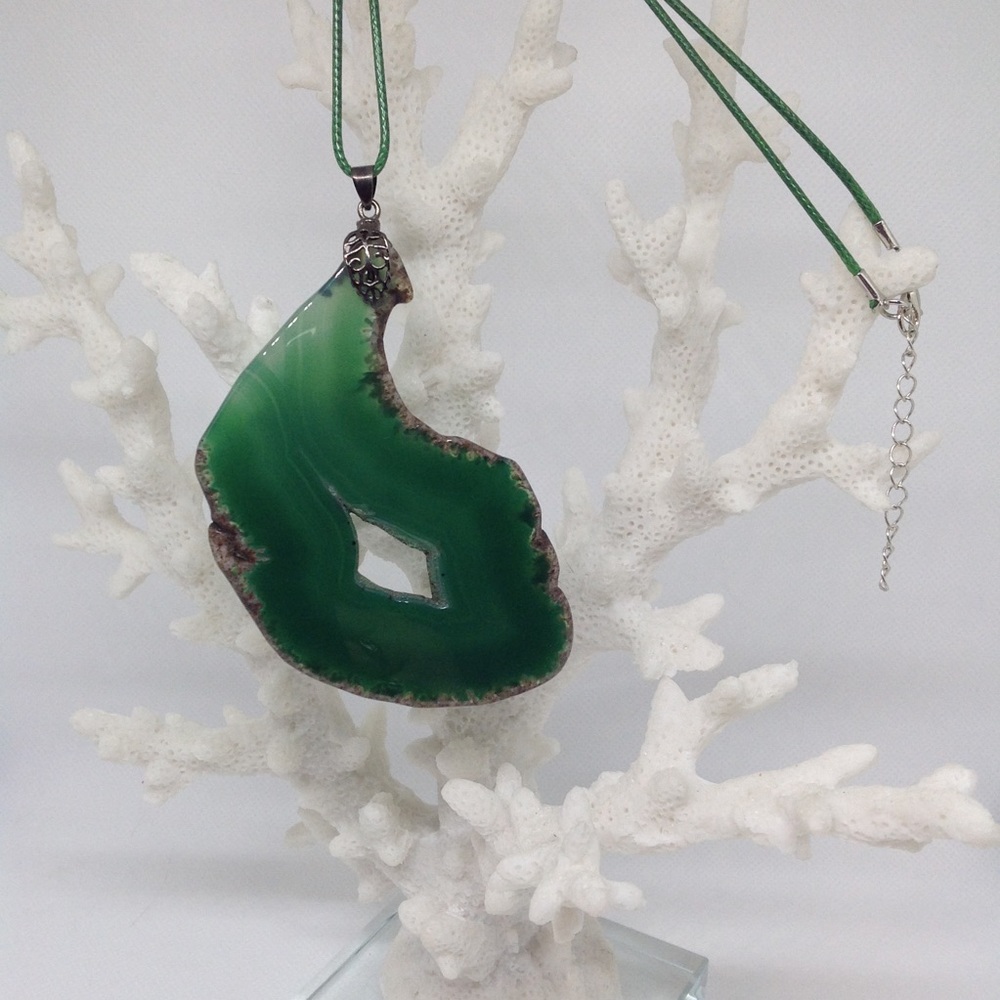 Geode Agate Slice Necklace on Waxed Cotton Cord - Picture 2 of 11